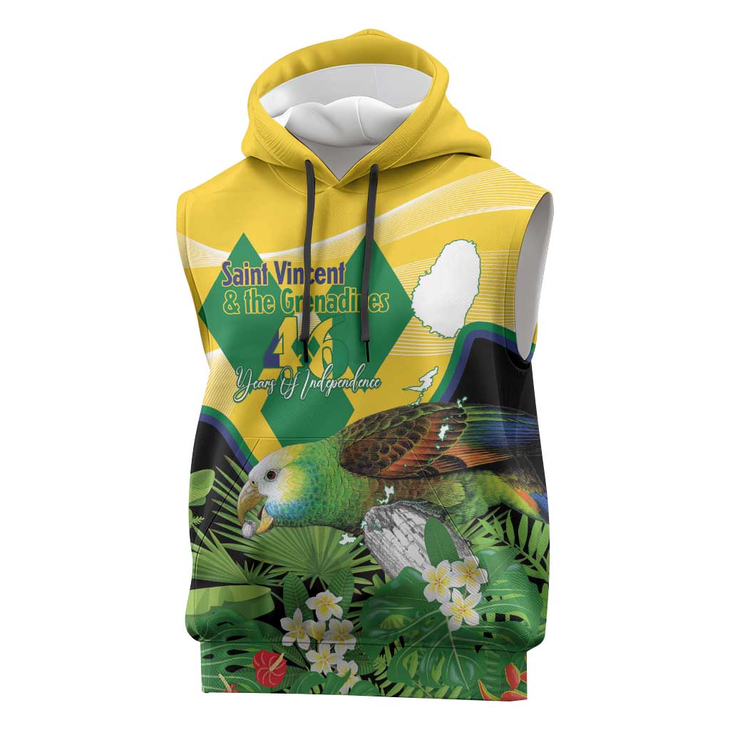 Personalized Saint Vincent and the Grenadines Sleeveless Hoodie Amazona Guildingii 46 Years Of Independence - Wonder Print Shop