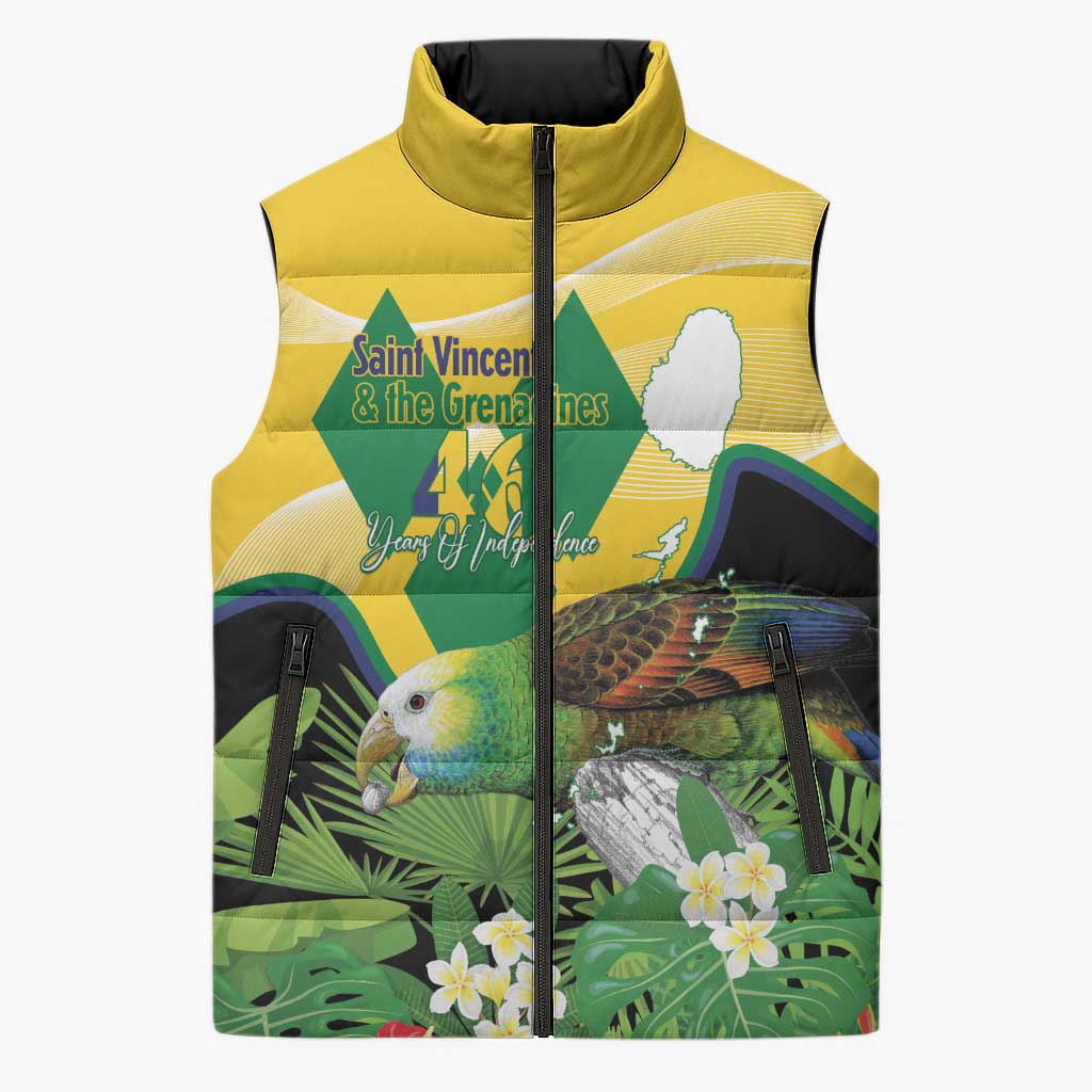 Personalized Saint Vincent and the Grenadines Sleeveless Puffer Jacket Amazona Guildingii 46 Years Of Independence - Wonder Print Shop