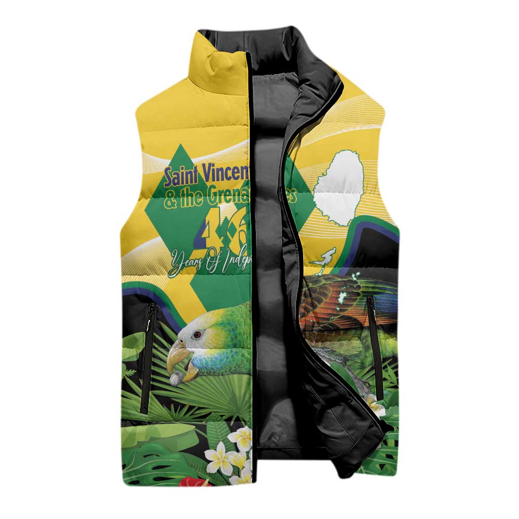 Personalized Saint Vincent and the Grenadines Sleeveless Puffer Jacket Amazona Guildingii 46 Years Of Independence - Wonder Print Shop