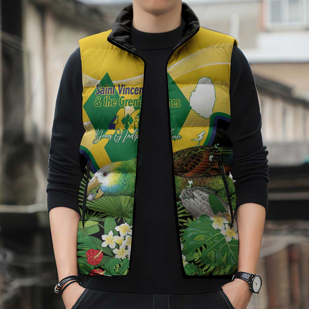 Personalized Saint Vincent and the Grenadines Sleeveless Puffer Jacket Amazona Guildingii 46 Years Of Independence - Wonder Print Shop