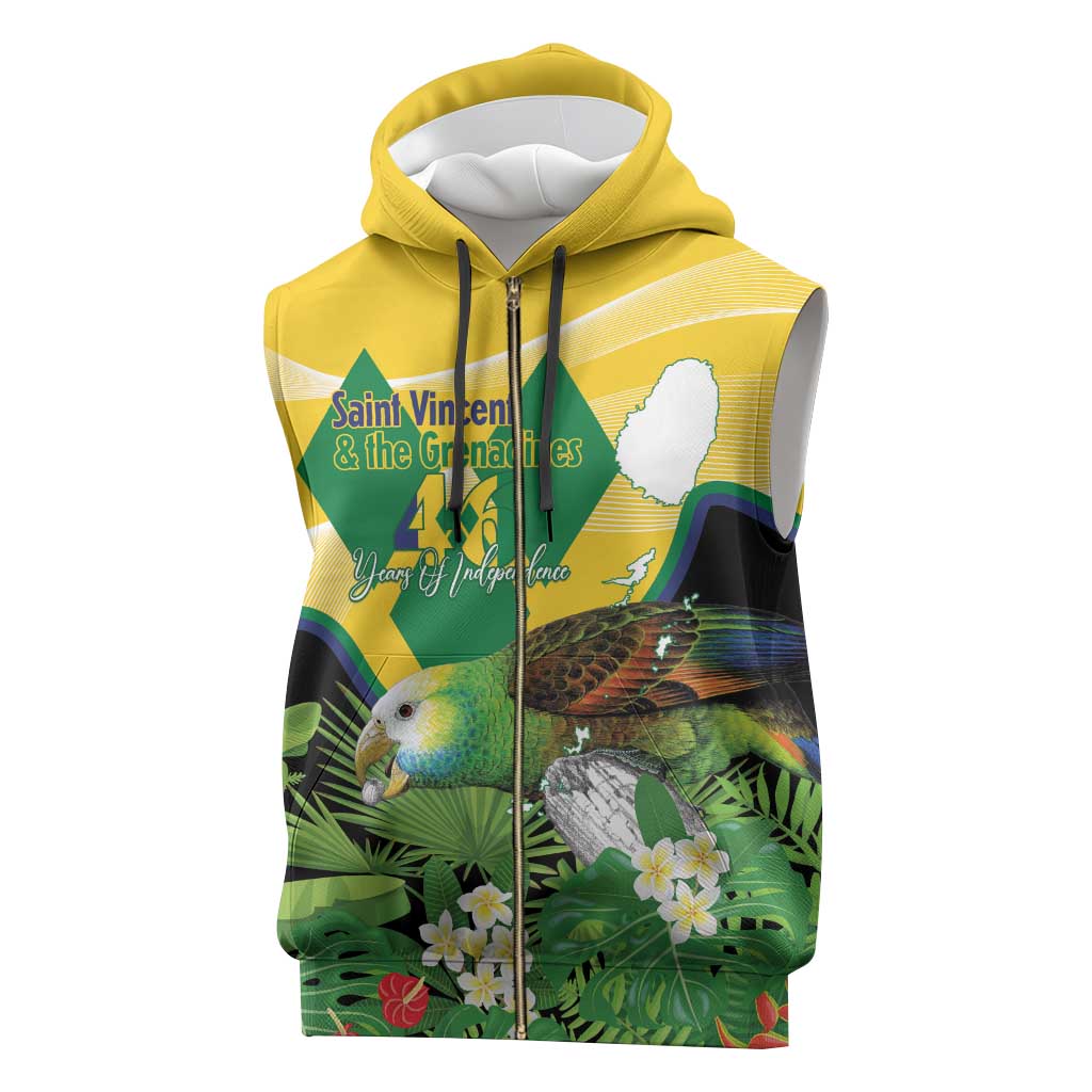 Personalized Saint Vincent and the Grenadines Sleeveless Zip Hoodie Amazona Guildingii 46 Years Of Independence - Wonder Print Shop