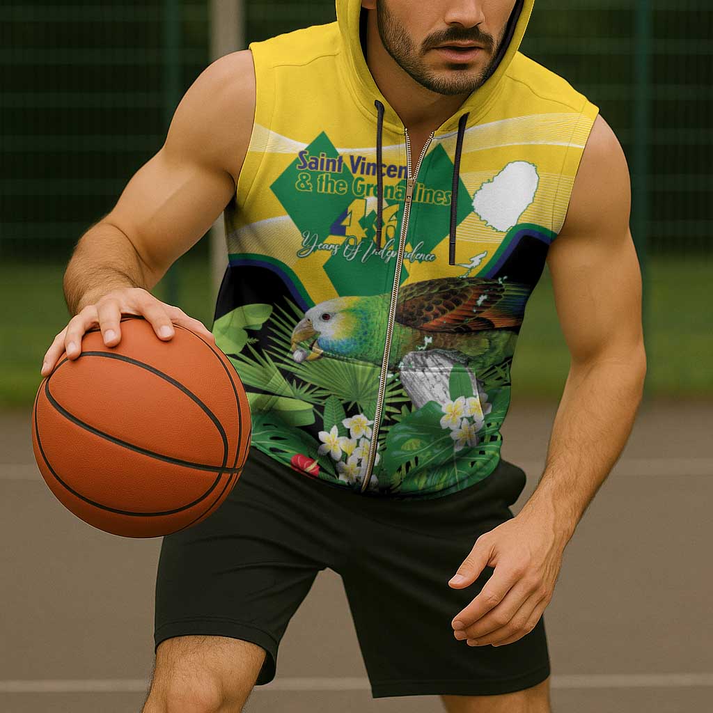 Personalized Saint Vincent and the Grenadines Sleeveless Zip Hoodie Amazona Guildingii 46 Years Of Independence - Wonder Print Shop