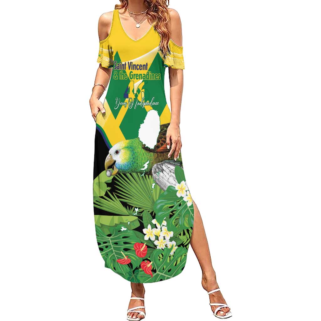 Personalized Saint Vincent and the Grenadines Summer Maxi Dress Amazona Guildingii 46 Years Of Independence - Wonder Print Shop