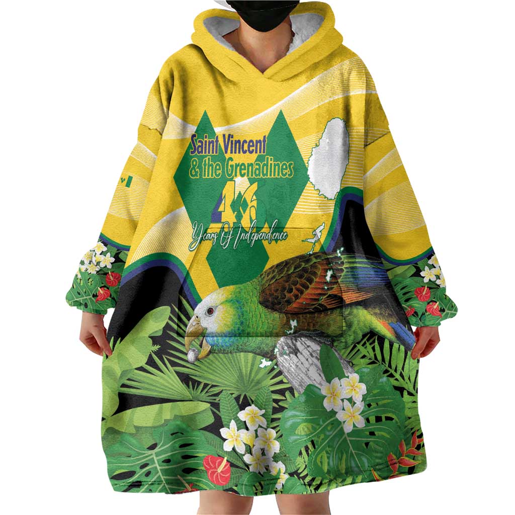 Personalized Saint Vincent and the Grenadines Wearable Blanket Hoodie Amazona Guildingii 46 Years Of Independence - Wonder Print Shop