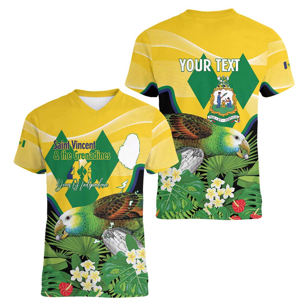 Personalized Saint Vincent and the Grenadines Women V-Neck T-Shirt Amazona Guildingii 46 Years Of Independence - Wonder Print Shop