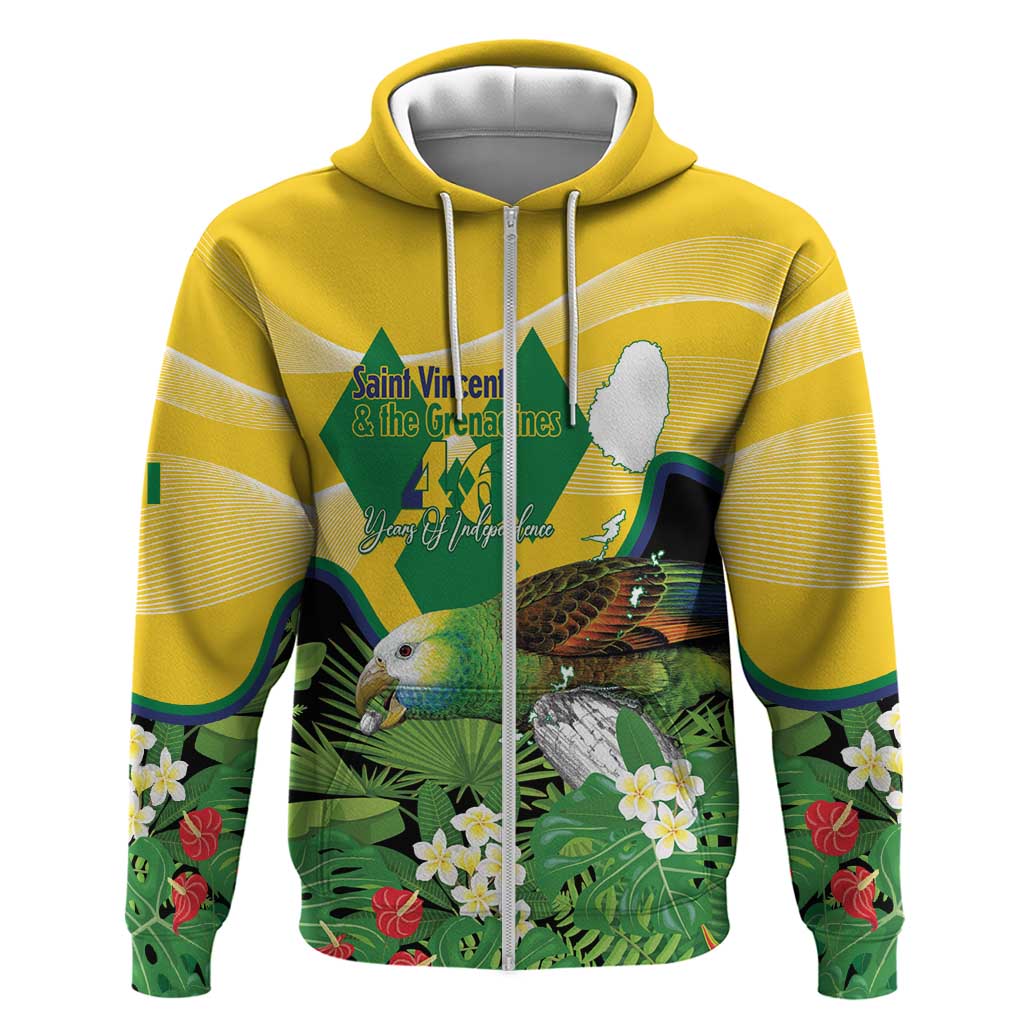Personalized Saint Vincent and the Grenadines Zip Hoodie Amazona Guildingii 46 Years Of Independence - Wonder Print Shop