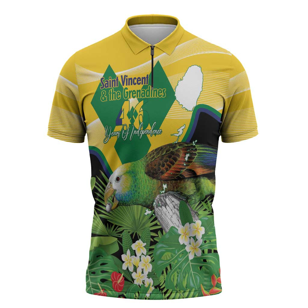 Personalized Saint Vincent and the Grenadines Zipper Polo Shirt Amazona Guildingii 46 Years Of Independence - Wonder Print Shop
