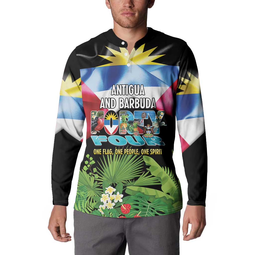 Antigua and Barbuda Independence Day Button Sweatshirt 44th Anniversary One Flag One People One Spirit - Wonder Print Shop