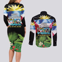Antigua and Barbuda Independence Day Couples Matching Long Sleeve Bodycon Dress and Long Sleeve Button Shirt 44th Anniversary One Flag One People One Spirit - Wonder Print Shop