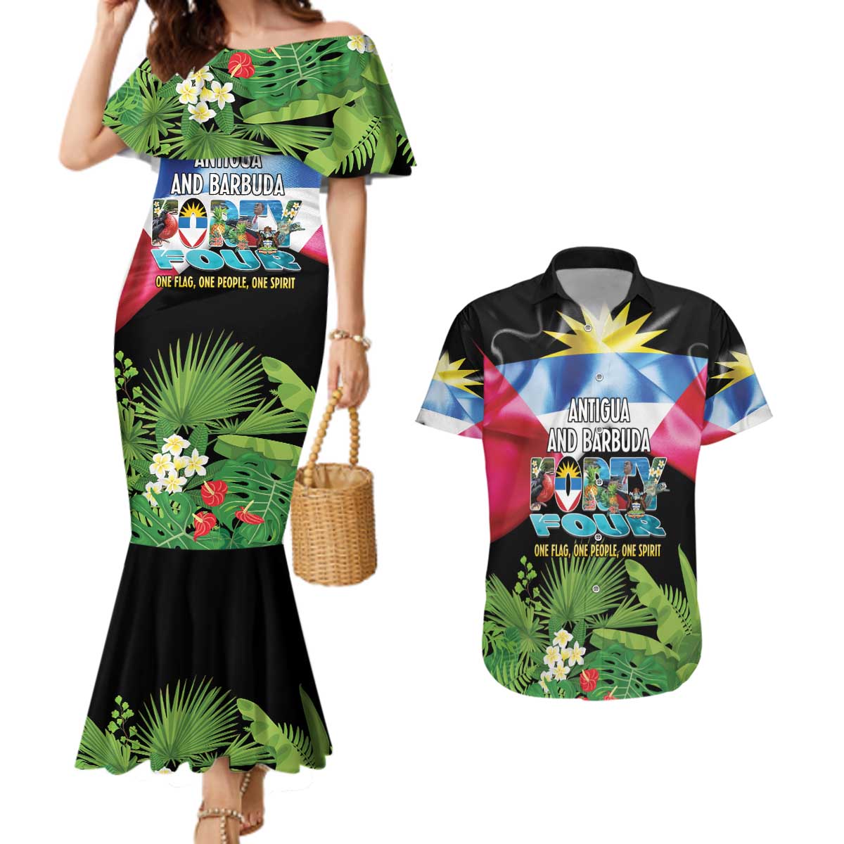 Antigua and Barbuda Independence Day Couples Matching Mermaid Dress and Hawaiian Shirt 44th Anniversary One Flag One People One Spirit - Wonder Print Shop