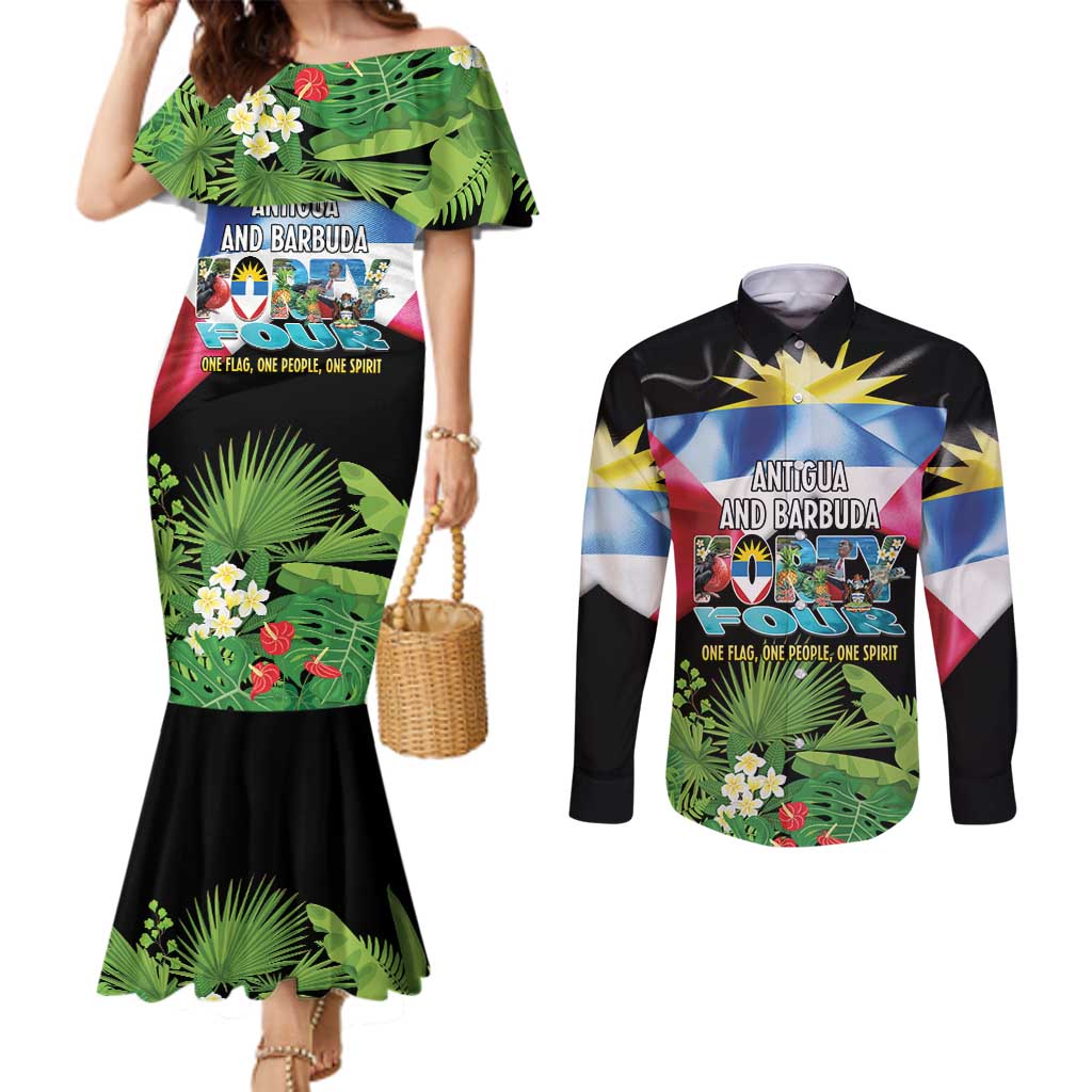Antigua and Barbuda Independence Day Couples Matching Mermaid Dress and Long Sleeve Button Shirt 44th Anniversary One Flag One People One Spirit - Wonder Print Shop