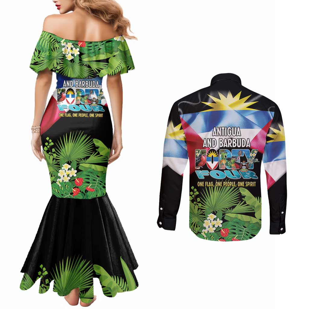 Antigua and Barbuda Independence Day Couples Matching Mermaid Dress and Long Sleeve Button Shirt 44th Anniversary One Flag One People One Spirit - Wonder Print Shop