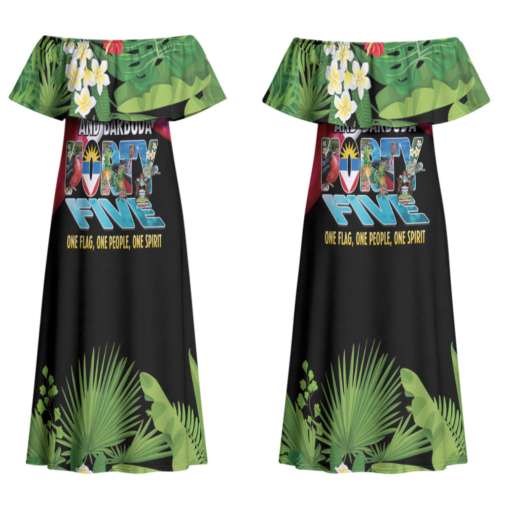 Antigua and Barbuda Independence Day Couples Matching Off Shoulder Maxi Dress and Long Sleeve Button Shirt 45th Anniversary One Flag One People One Spirit LT14