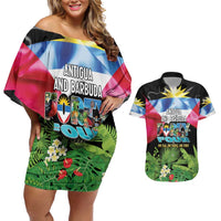 Antigua and Barbuda Independence Day Couples Matching Off Shoulder Short Dress and Hawaiian Shirt 44th Anniversary One Flag One People One Spirit - Wonder Print Shop