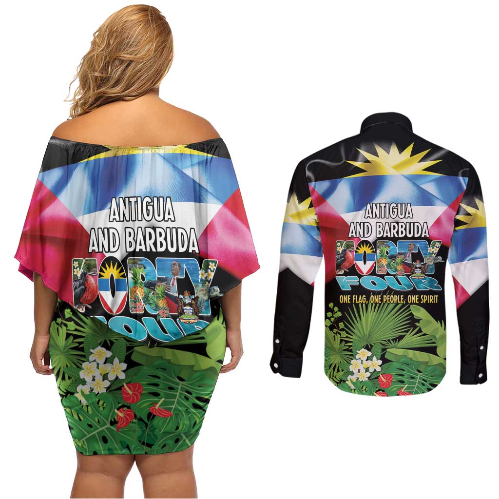 Antigua and Barbuda Independence Day Couples Matching Off Shoulder Short Dress and Long Sleeve Button Shirt 44th Anniversary One Flag One People One Spirit - Wonder Print Shop