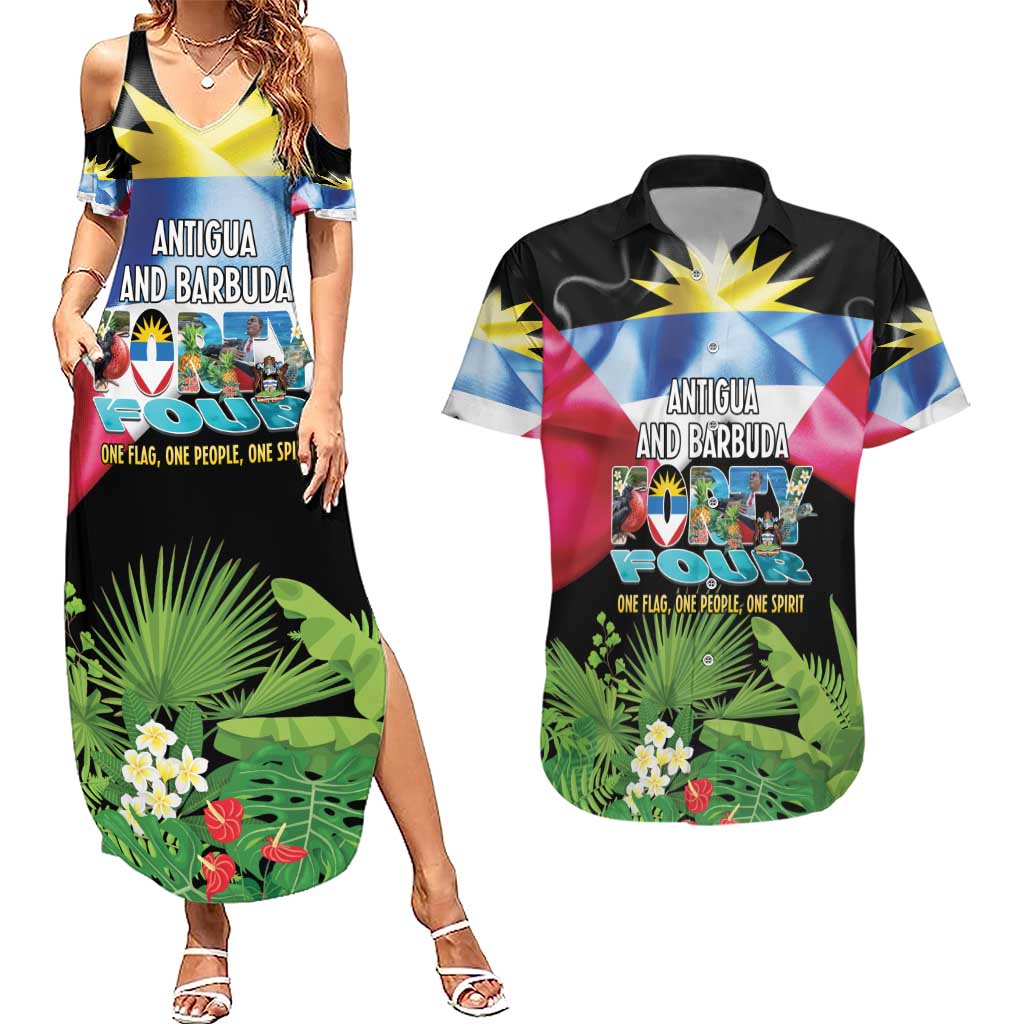 Antigua and Barbuda Independence Day Couples Matching Summer Maxi Dress and Hawaiian Shirt 44th Anniversary One Flag One People One Spirit - Wonder Print Shop