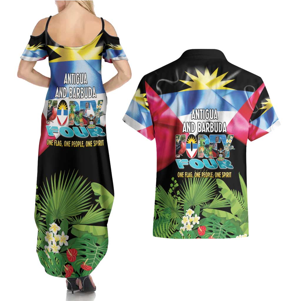 Antigua and Barbuda Independence Day Couples Matching Summer Maxi Dress and Hawaiian Shirt 44th Anniversary One Flag One People One Spirit - Wonder Print Shop