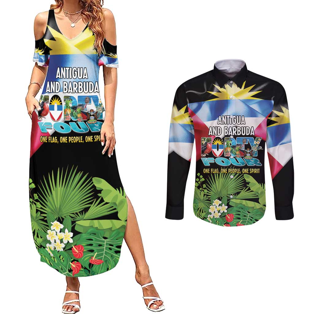 Antigua and Barbuda Independence Day Couples Matching Summer Maxi Dress and Long Sleeve Button Shirt 44th Anniversary One Flag One People One Spirit - Wonder Print Shop