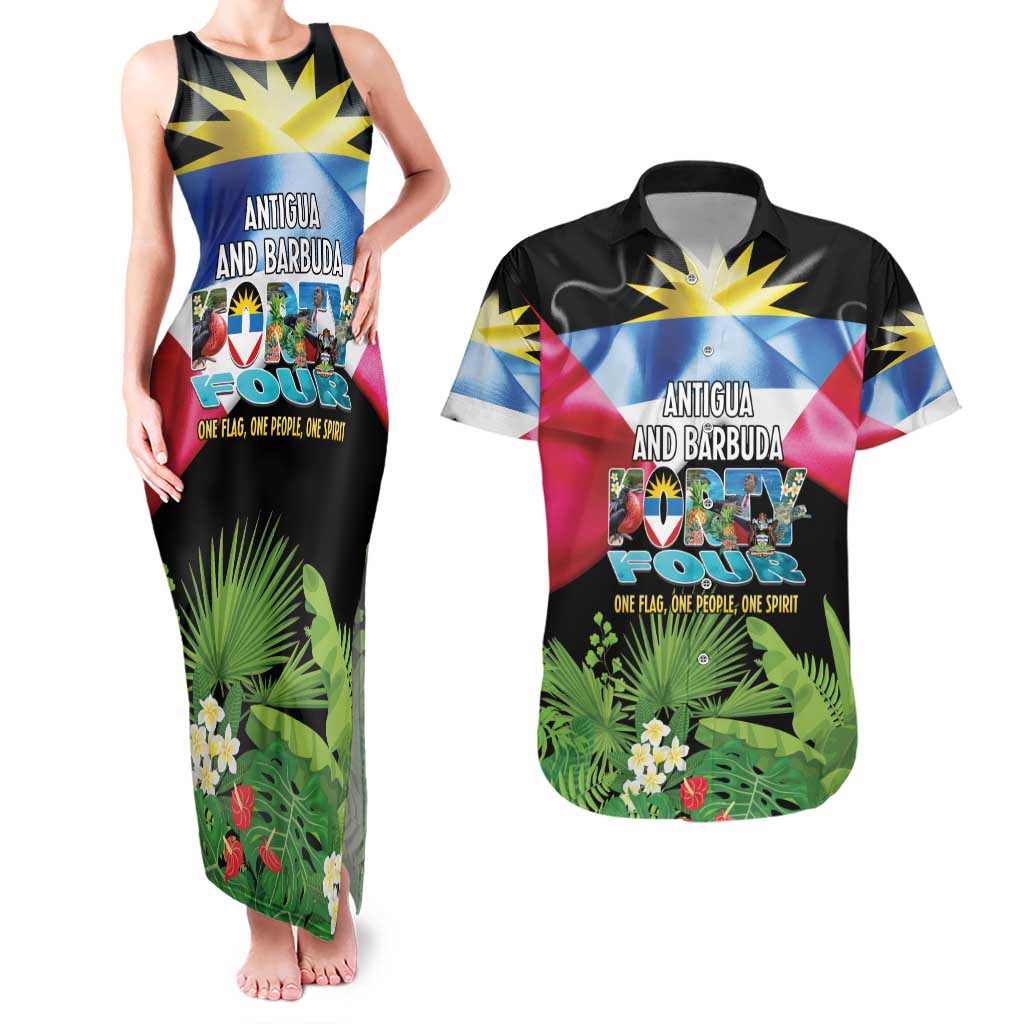Antigua and Barbuda Independence Day Couples Matching Tank Maxi Dress and Hawaiian Shirt 44th Anniversary One Flag One People One Spirit - Wonder Print Shop