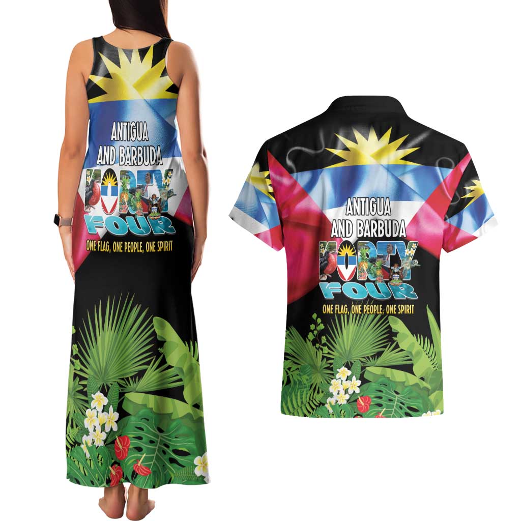 Antigua and Barbuda Independence Day Couples Matching Tank Maxi Dress and Hawaiian Shirt 44th Anniversary One Flag One People One Spirit - Wonder Print Shop