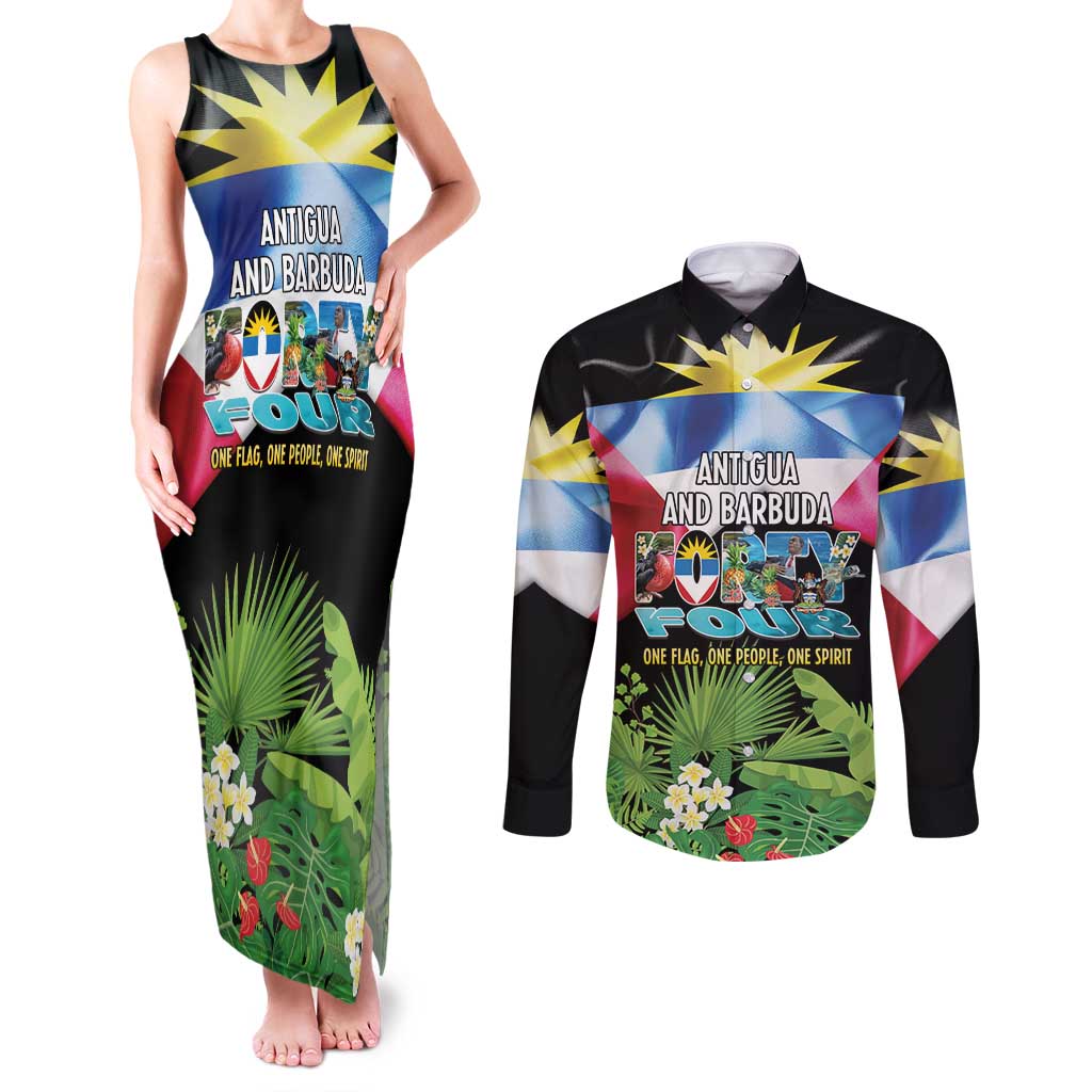 Antigua and Barbuda Independence Day Couples Matching Tank Maxi Dress and Long Sleeve Button Shirt 44th Anniversary One Flag One People One Spirit - Wonder Print Shop