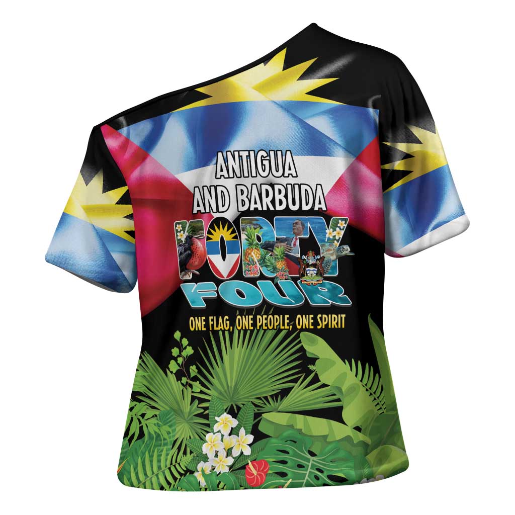 Antigua and Barbuda Independence Day Cross Shoulder Shirt 44th Anniversary One Flag One People One Spirit - Wonder Print Shop
