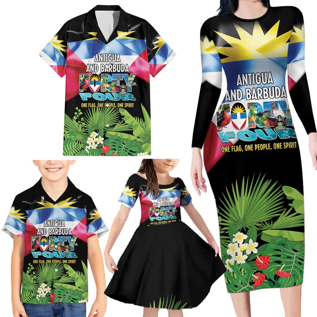 Antigua and Barbuda Independence Day Family Matching Long Sleeve Bodycon Dress and Hawaiian Shirt 44th Anniversary One Flag One People One Spirit - Wonder Print Shop
