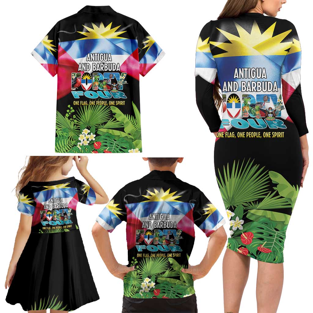 Antigua and Barbuda Independence Day Family Matching Long Sleeve Bodycon Dress and Hawaiian Shirt 44th Anniversary One Flag One People One Spirit - Wonder Print Shop