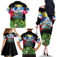 Antigua and Barbuda Independence Day Family Matching Off The Shoulder Long Sleeve Dress and Hawaiian Shirt 44th Anniversary One Flag One People One Spirit - Wonder Print Shop