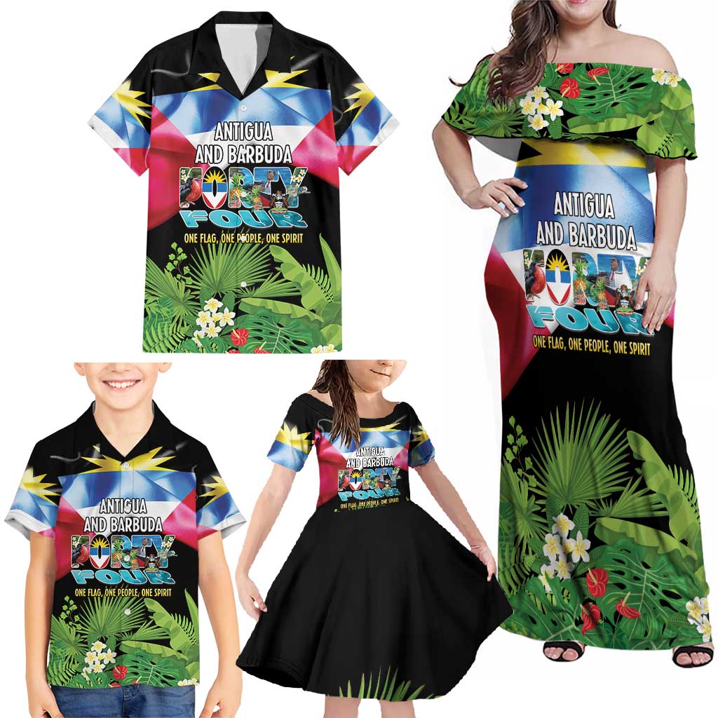 Antigua and Barbuda Independence Day Family Matching Off Shoulder Maxi Dress and Hawaiian Shirt 44th Anniversary One Flag One People One Spirit - Wonder Print Shop
