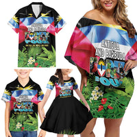 Antigua and Barbuda Independence Day Family Matching Off Shoulder Short Dress and Hawaiian Shirt 44th Anniversary One Flag One People One Spirit - Wonder Print Shop