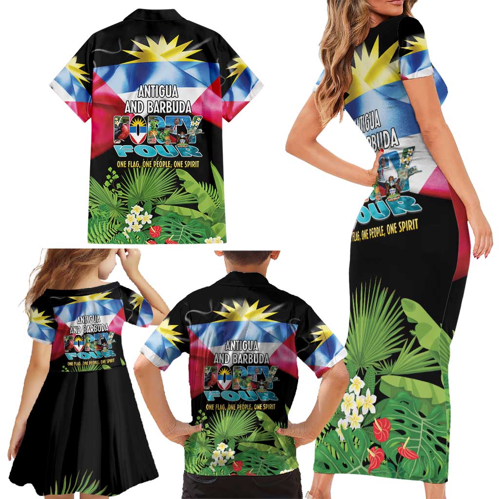 Antigua and Barbuda Independence Day Family Matching Short Sleeve Bodycon Dress and Hawaiian Shirt 44th Anniversary One Flag One People One Spirit - Wonder Print Shop