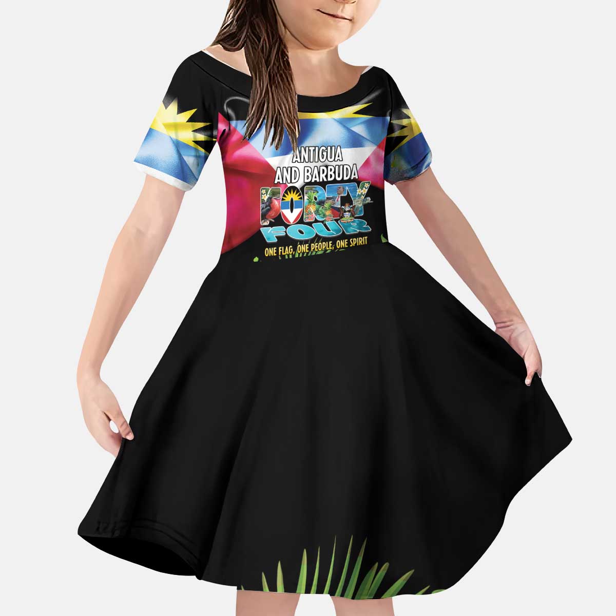 Antigua and Barbuda Independence Day Kid Short Sleeve Dress 44th Anniversary One Flag One People One Spirit - Wonder Print Shop