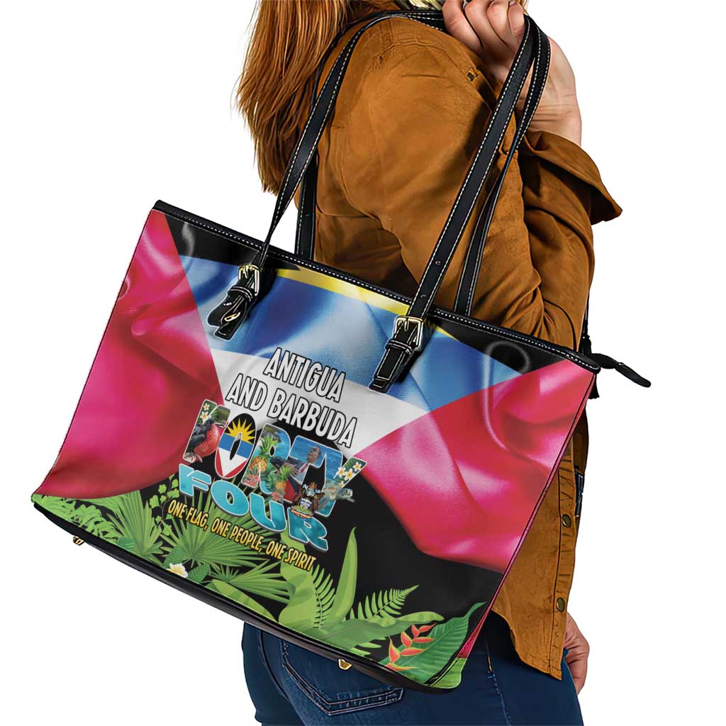 Antigua and Barbuda Independence Day Leather Tote Bag 44th Anniversary One Flag One People One Spirit - Wonder Print Shop