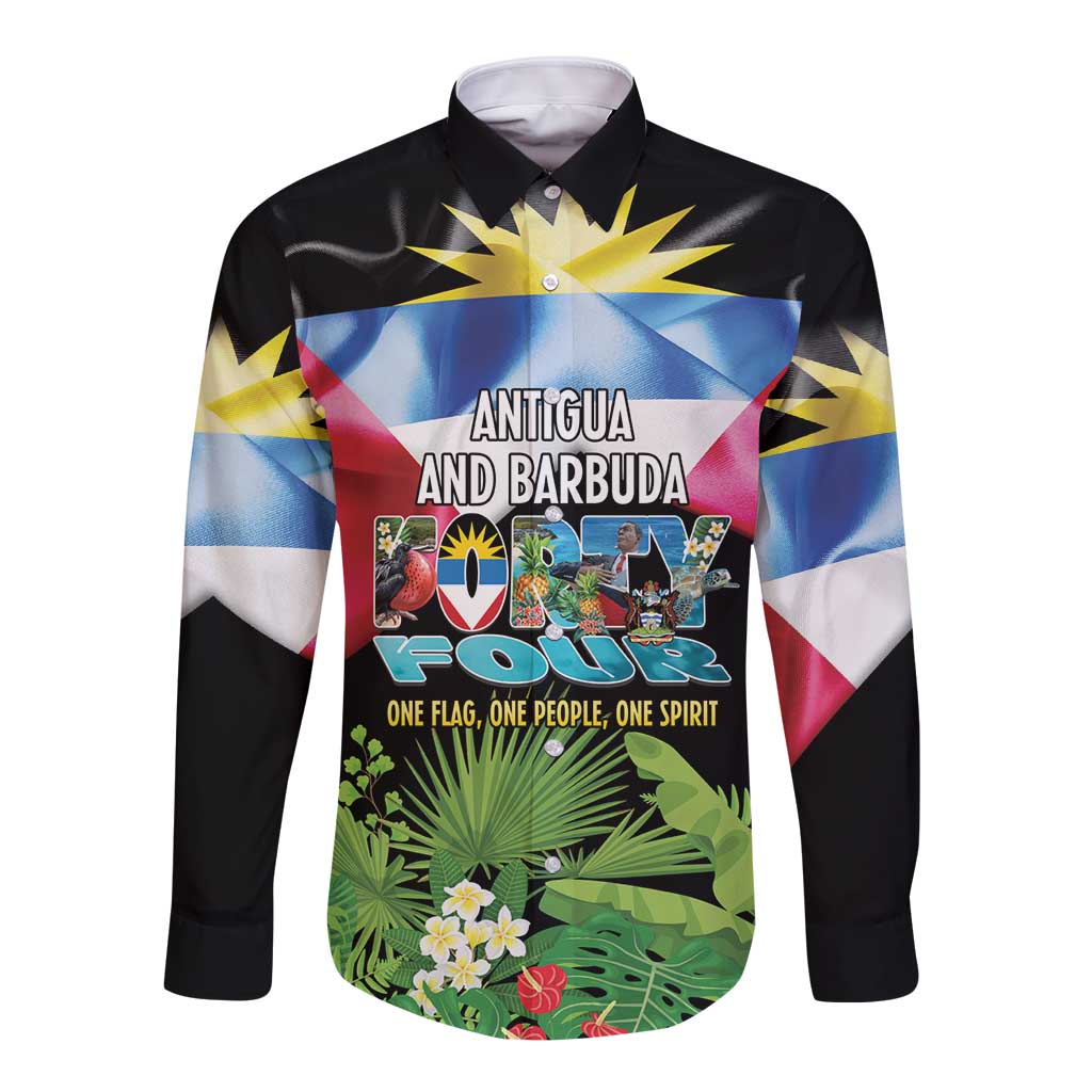Antigua and Barbuda Independence Day Long Sleeve Button Shirt 44th Anniversary One Flag One People One Spirit - Wonder Print Shop
