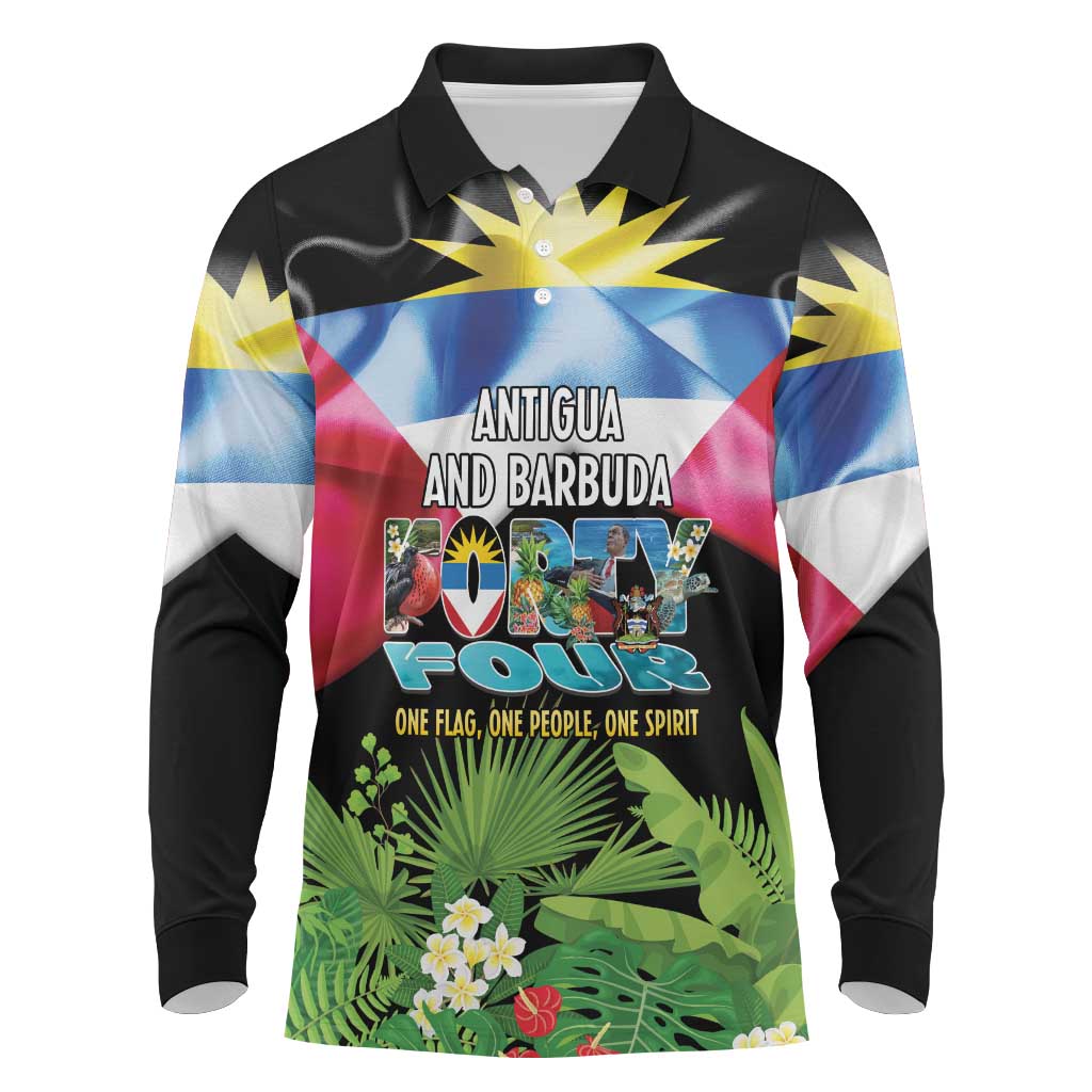 Antigua and Barbuda Independence Day Long Sleeve Polo Shirt 44th Anniversary One Flag One People One Spirit - Wonder Print Shop