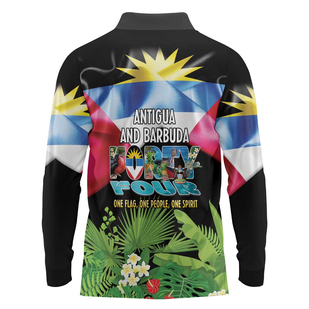 Antigua and Barbuda Independence Day Long Sleeve Polo Shirt 44th Anniversary One Flag One People One Spirit - Wonder Print Shop