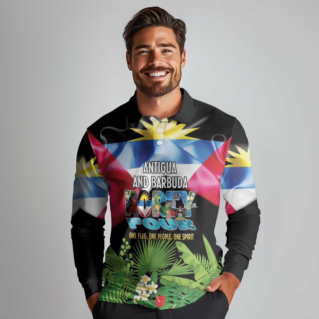 Antigua and Barbuda Independence Day Long Sleeve Polo Shirt 44th Anniversary One Flag One People One Spirit - Wonder Print Shop