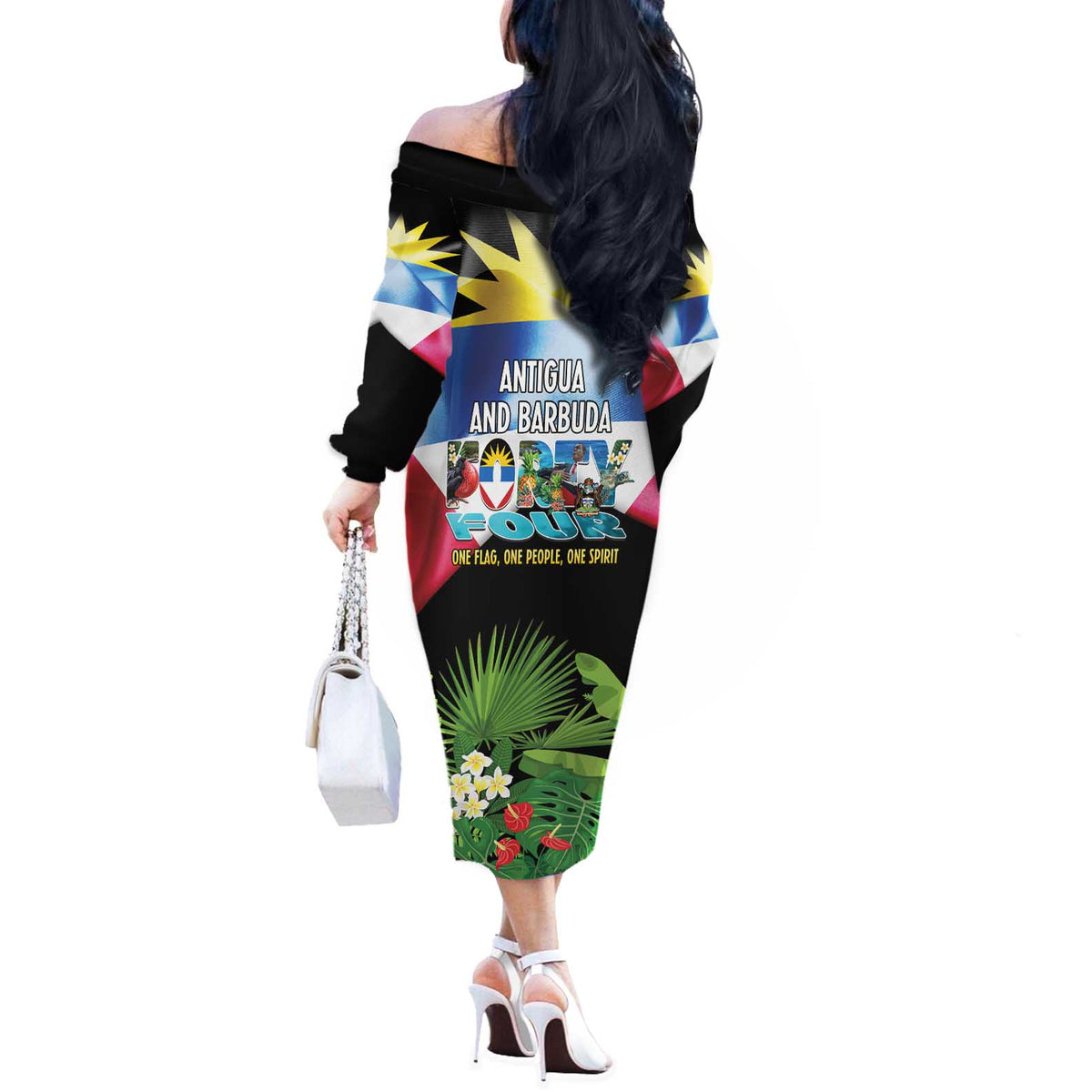 Antigua and Barbuda Independence Day Off The Shoulder Long Sleeve Dress 44th Anniversary One Flag One People One Spirit - Wonder Print Shop