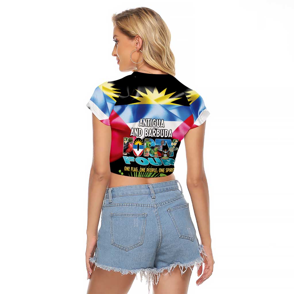Antigua and Barbuda Independence Day Raglan Cropped T Shirt 44th Anniversary One Flag One People One Spirit - Wonder Print Shop