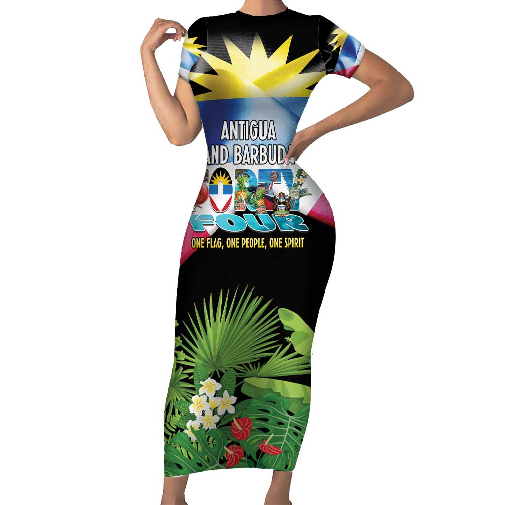 Antigua and Barbuda Independence Day Short Sleeve Bodycon Dress 44th Anniversary One Flag One People One Spirit - Wonder Print Shop