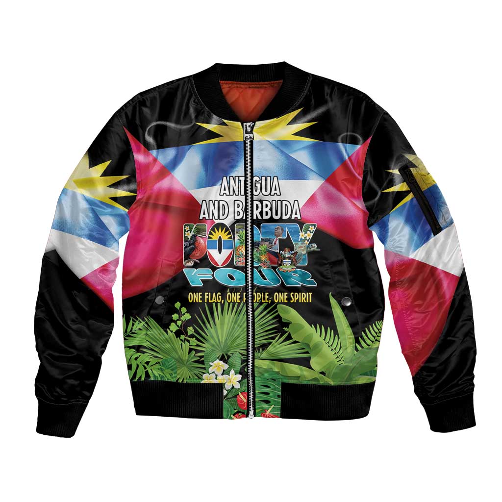 Antigua and Barbuda Independence Day Sleeve Zip Bomber Jacket 44th Anniversary One Flag One People One Spirit - Wonder Print Shop