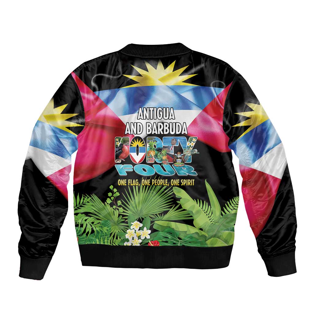 Antigua and Barbuda Independence Day Sleeve Zip Bomber Jacket 44th Anniversary One Flag One People One Spirit - Wonder Print Shop