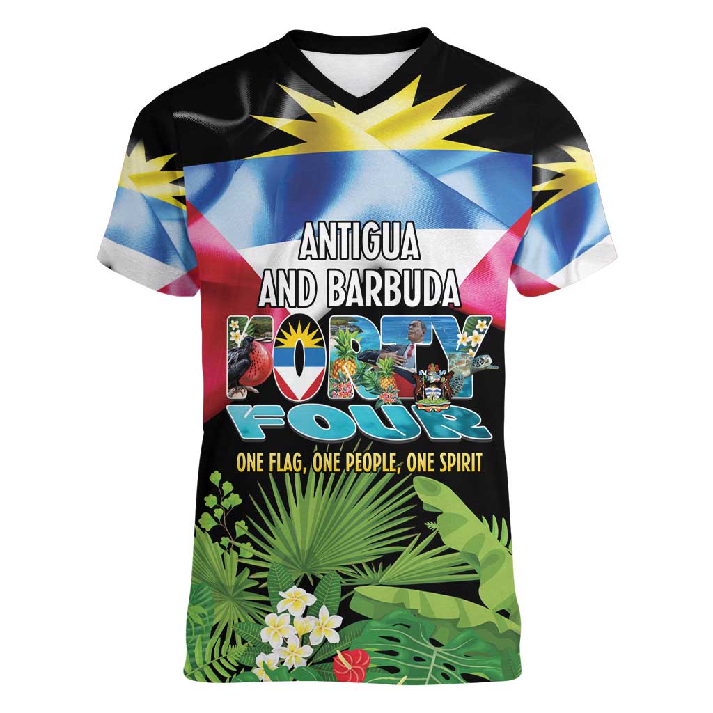 Antigua and Barbuda Independence Day Women V-Neck T-Shirt 44th Anniversary One Flag One People One Spirit - Wonder Print Shop