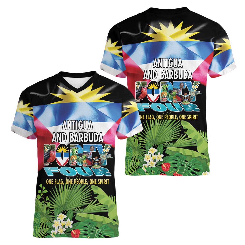 Antigua and Barbuda Independence Day Women V-Neck T-Shirt 44th Anniversary One Flag One People One Spirit - Wonder Print Shop