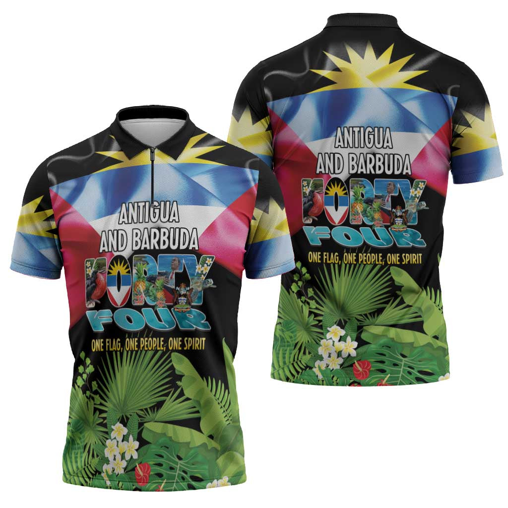 Antigua and Barbuda Independence Day Zipper Polo Shirt 44th Anniversary One Flag One People One Spirit - Wonder Print Shop