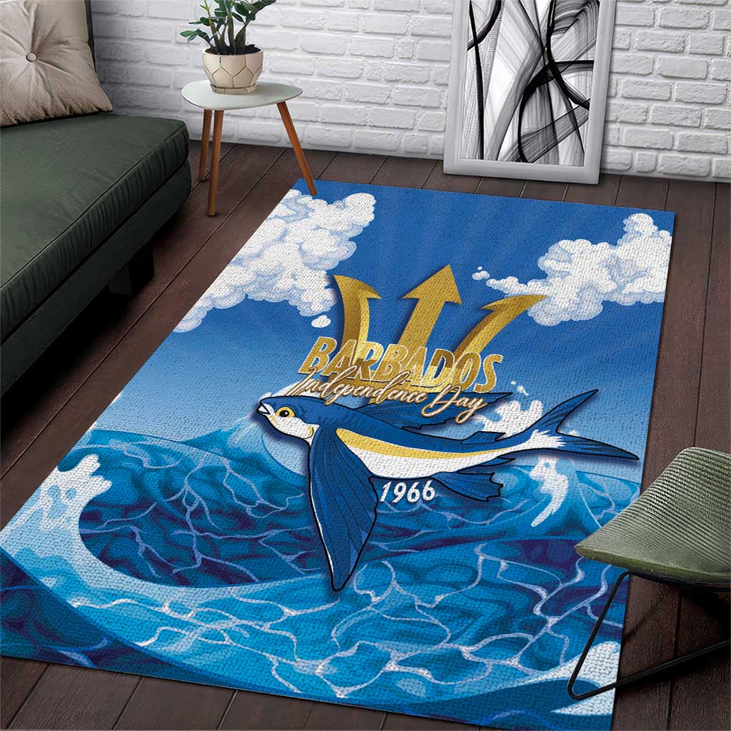 Barbados Independence Day Area Rug Gold Trident and Flying Fish - Wonder Print Shop
