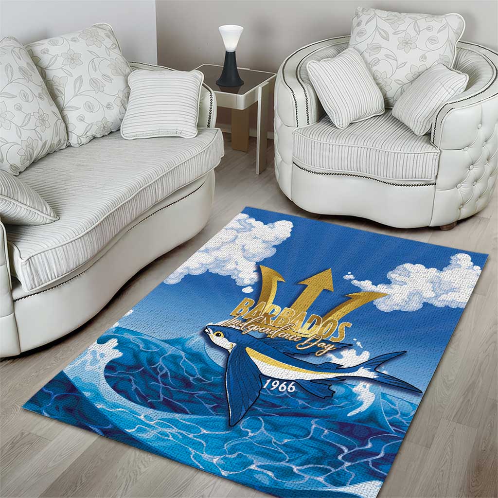 Barbados Independence Day Area Rug Gold Trident and Flying Fish - Wonder Print Shop