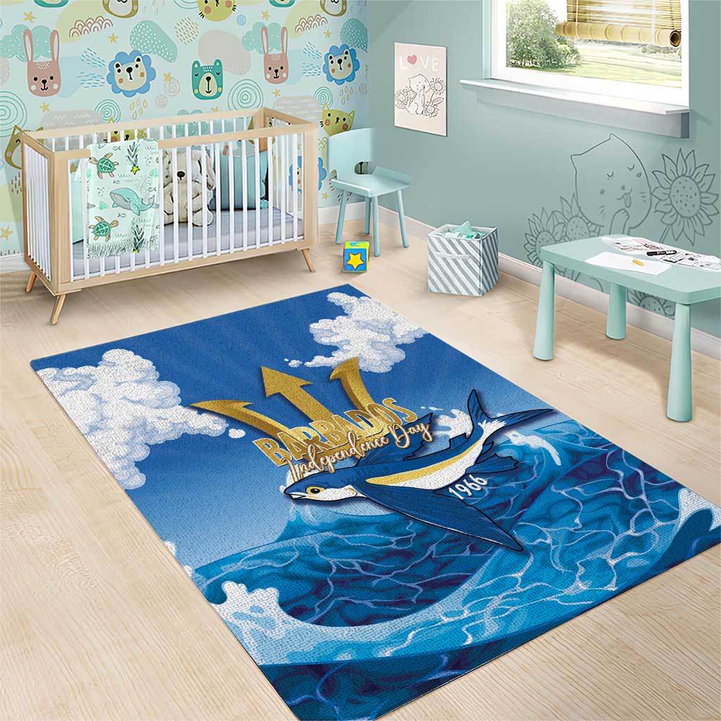 Barbados Independence Day Area Rug Gold Trident and Flying Fish - Wonder Print Shop