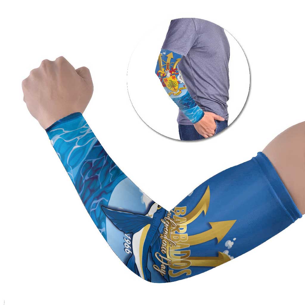 Barbados Independence Day Arm Sleeves Gold Trident and Flying Fish - Wonder Print Shop